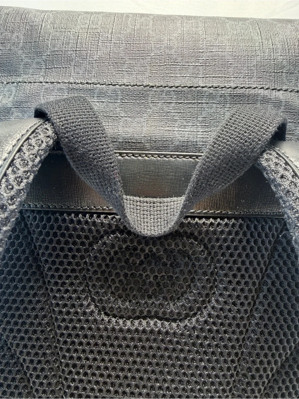 Gucci Black Monogram Leather-Trim Backpack